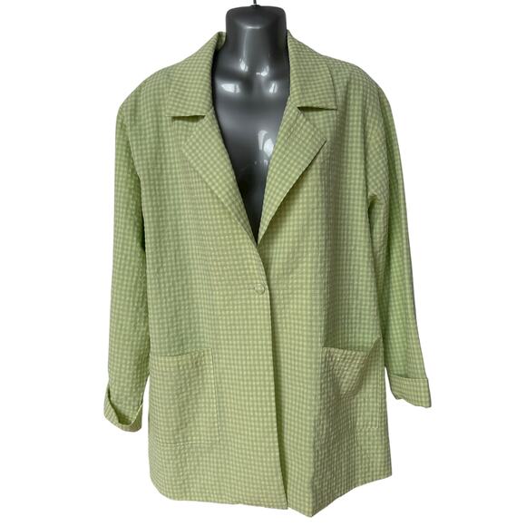 Le Lis Blazer Shorts Crop Top Green Yellow Gingham Plaid Suit 3 Pc Women's S/M - Picture 4 of 16